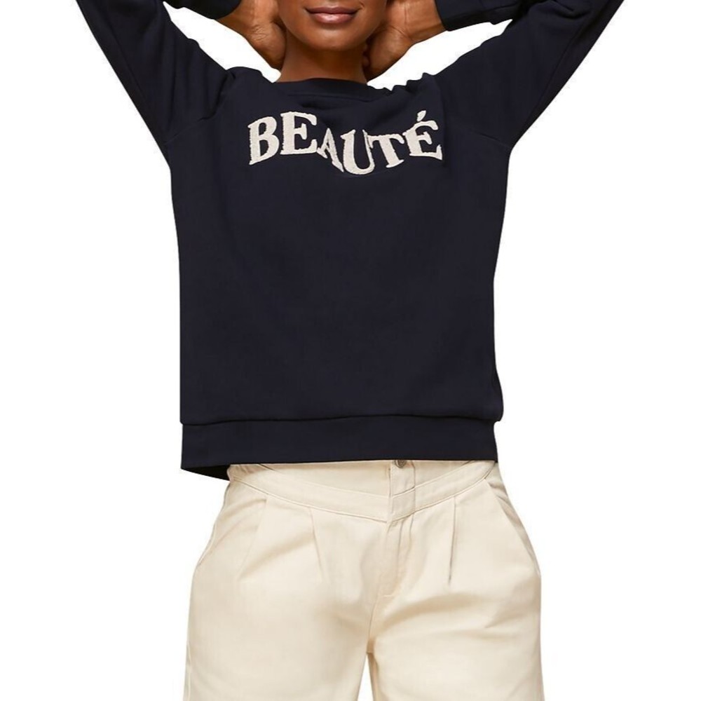 Whistles Beaute Logo Sweatshirt XS Womens‎ Navy Cotton Crew Neck Pullover